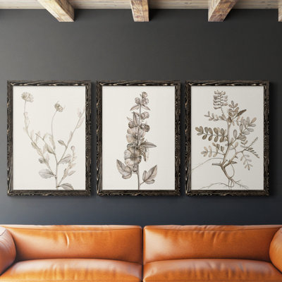 Neutral Botanical Study IV - Ensemble de 3 peintures sur toile encadrées