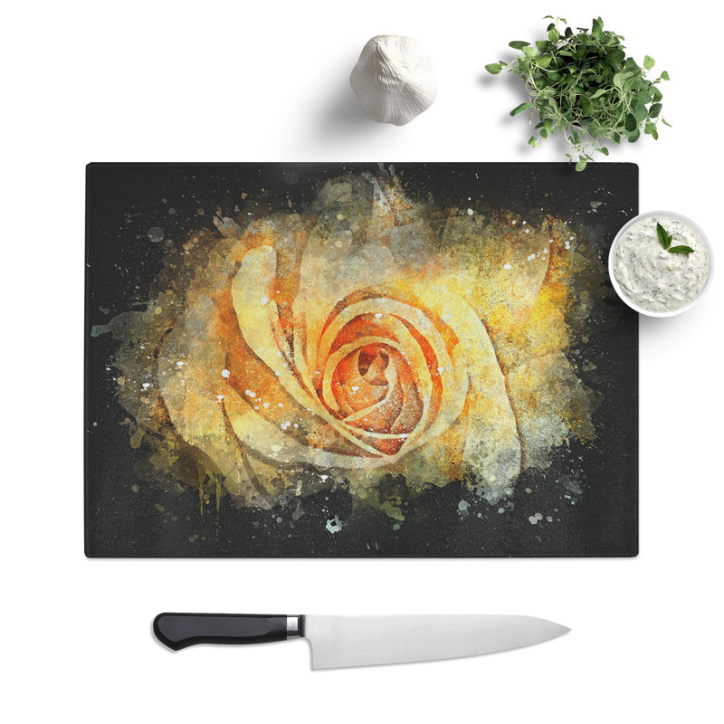 Tempered Glass Rose Paint Splash Chopping Board, 28.5 cm x 39 cm