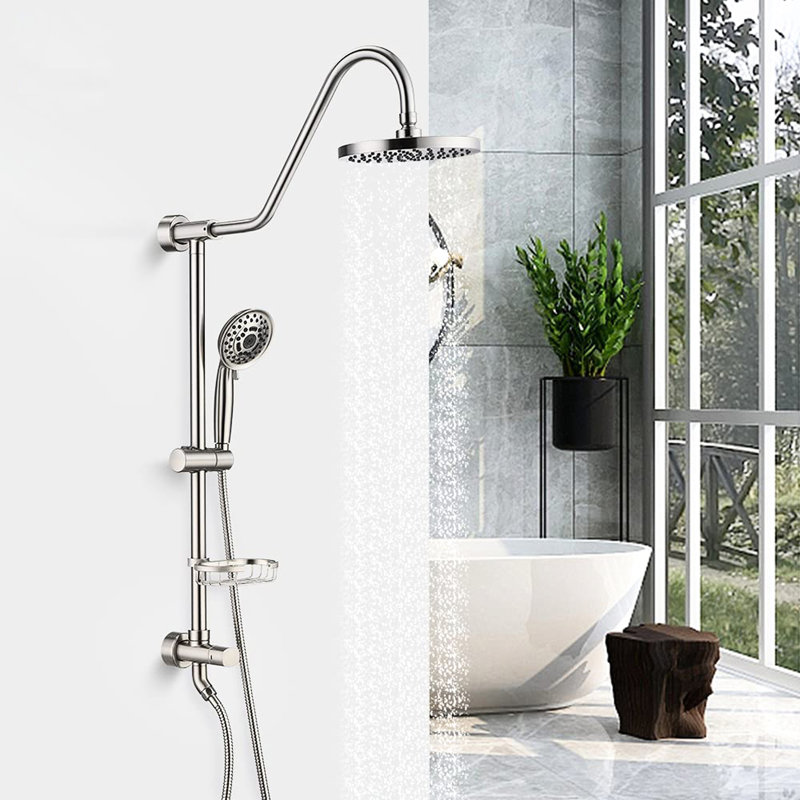 Douche avec pomme de douche à effet pluie et ensemble de 5 pièces de salle de bain en nickel brossé, à main et à angle réglable,