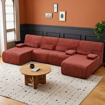 Canapé modulaire surdimensionné de 132,2 po, canapé désossé en forme de U, revêtement en velours côtelé doux, canapé convertible 4 places pour le salon, emballage compressé, aucun assemblage requis