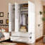 Garde-robe élégant avec armoire supérieure et un miroir-115712894