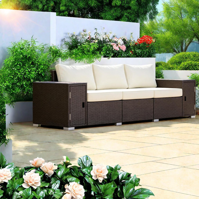 Canapés de patio spacieux avec rangement, sièges d'extérieur modernes en osier d'acier
