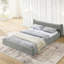 Grand lit, lit plateforme, tête de lit courbée, revêtement en velours, structure en bois massif, sans sommier, beige, conception simple, style de lit de soutien dorsal confortable, assemblage rapide et facile-1997477819