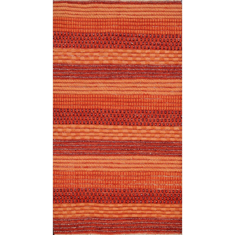 Tapis rouille en laine noué à la main de conception unique 2 pi 8 po x 4 pi 7 po New Age