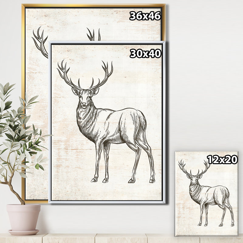 Cerf sauvage et magnifique - Reproduction d'art sur toile, H 20 po x l 12 po x P 1po, Cadre flottant noir