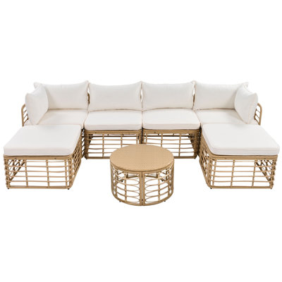 7 Pieces Outdoor Patio Furniture, All-Weather Rattan Sectional Sofa Set with Thick Cushions and Pillows, Freely Combined Conversation Sets for Garden, Backyard, Balcony