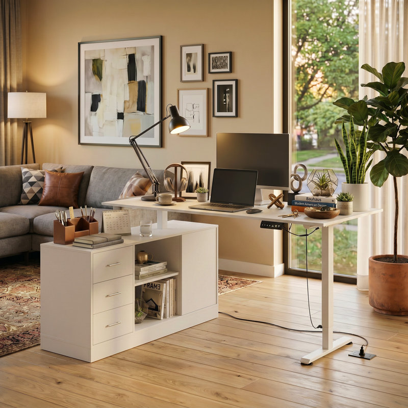 Ergonomic Home Office Sit Stand Up Desk With Memory Preset Controller, White