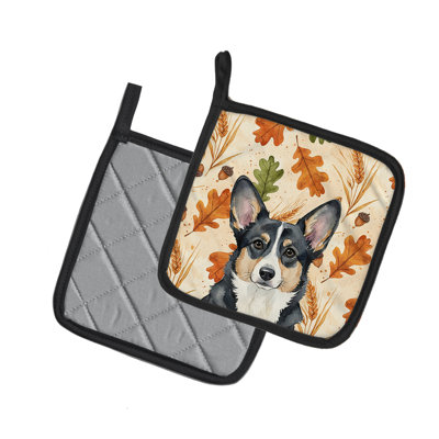 Black and White Cardigan Welsh Corgi Heirloom Fall Pair of Pot Holders