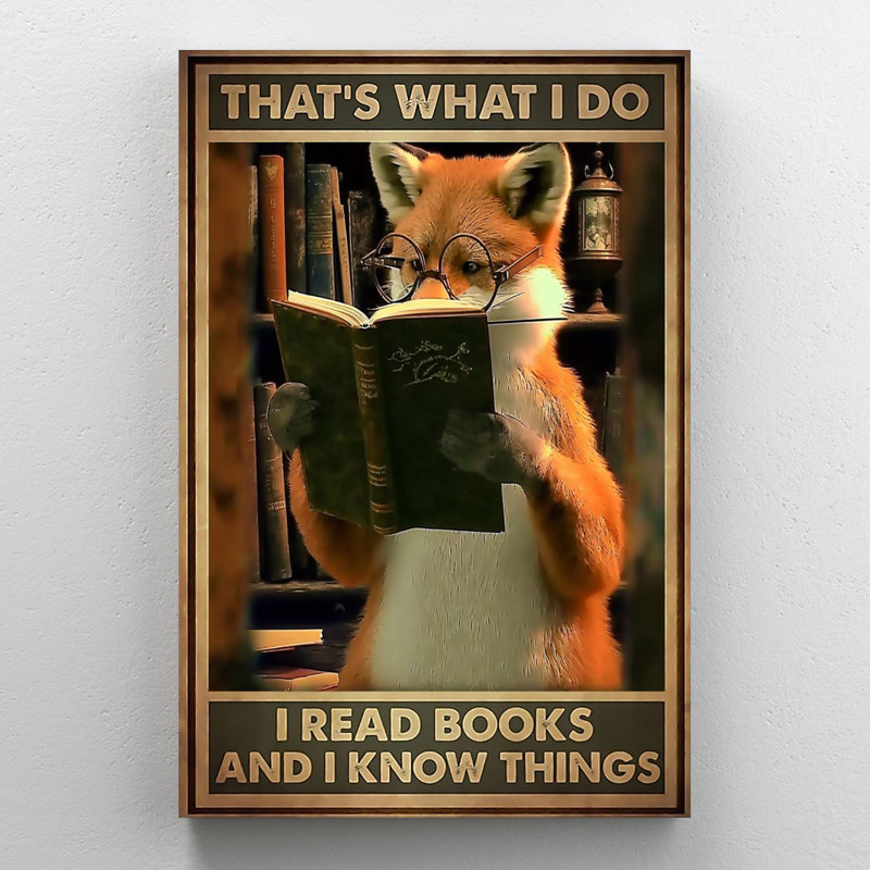 Renard, je lis des livres sur toile, impression, H 36 po x l 24 po x P 1,25 po