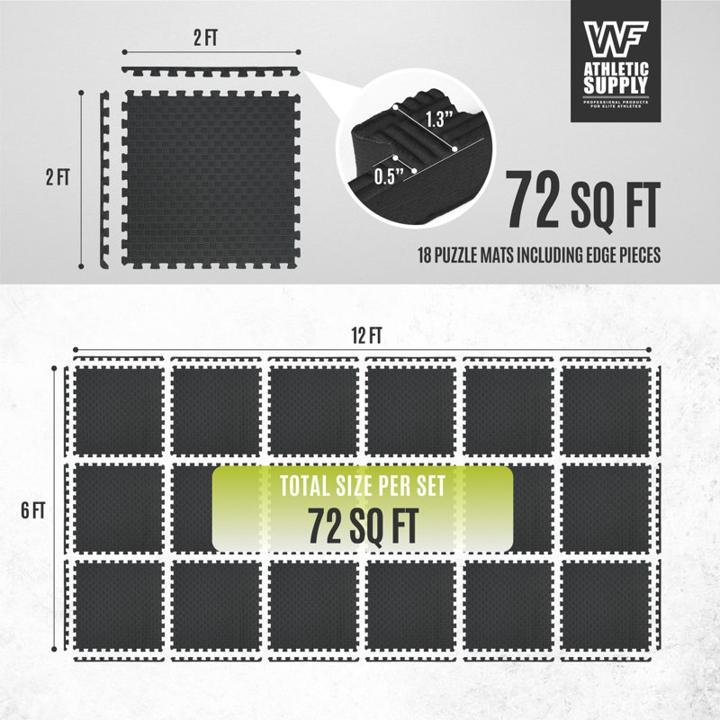 CAP Interlocking Exercise Foam Mats, 72 SQ.FT Diamond, TATAMI, T-Pattern 1/2-Inch Thickness Tiles, Black-Tatami