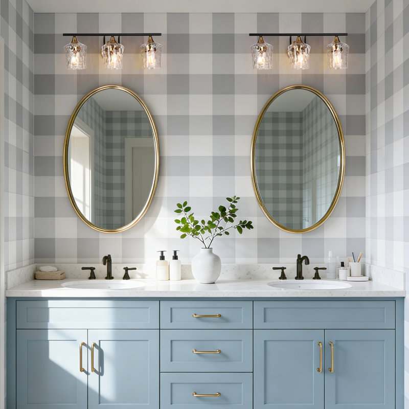  3 -Light Dimmable Vanity Light, Hammered Glass
