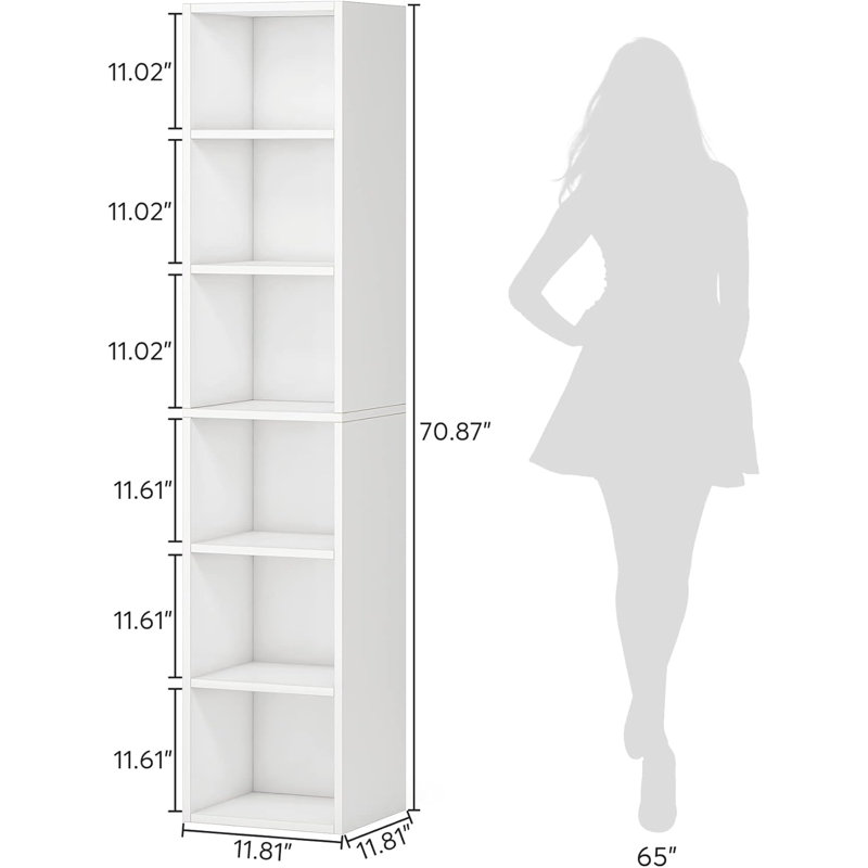70.9-Inch Tall Narrow Corner Bookcase, 6-Tier Cube Display Shelf For Small Spaces, White Storage Organizer With Durable Construction