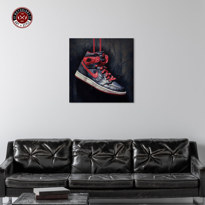 Sneaker suspendu noir et rouge Notoriart 1 pièce, Toile tendue, H 20 po x l 20 po