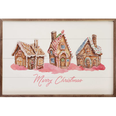 Rose, joyeux Noël, maisons en pain d'épices blanches