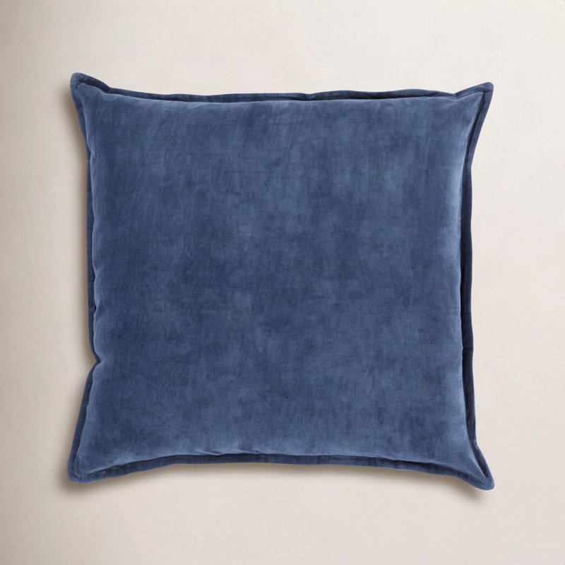 Edgar Square Cotton Velvet Throw Pillow, Square 18", Navy, Polyester/Polyfill