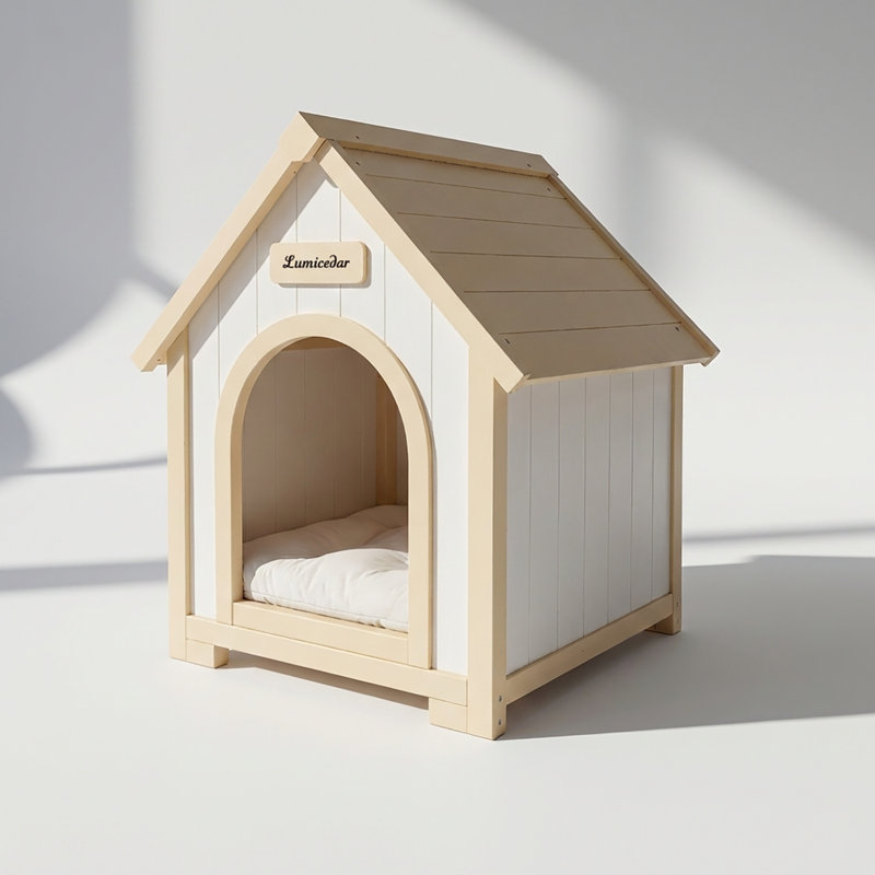 Modern Solid Cedar Dog House With EVA Cushion For Small Pets