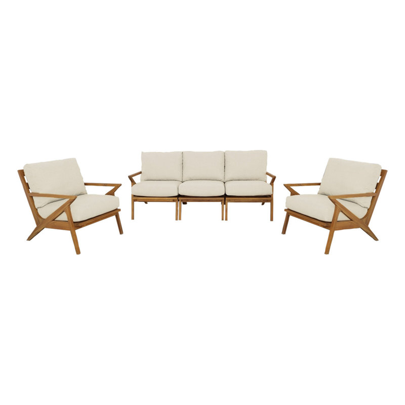 Hatteras Outdoor 3 - Piece Teak Conversation Set, Parchment