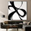 Impression sur tissu grand format - Art mural abstrait noir et blanc aux lignes fluides, idéal pour le salon ou la chambre - « Assemblage du cadre requis (cadre non fini) »-135869297