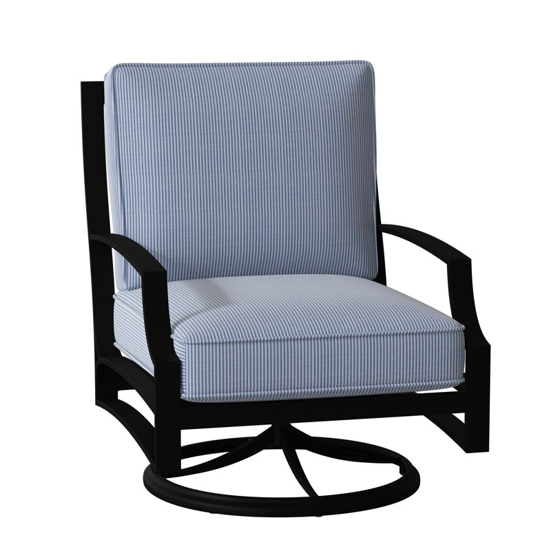 Seal Cove Outdoor Swivel Lounge Chair, Spectrum Denim Sunbrella® Plainweave, Textured Black