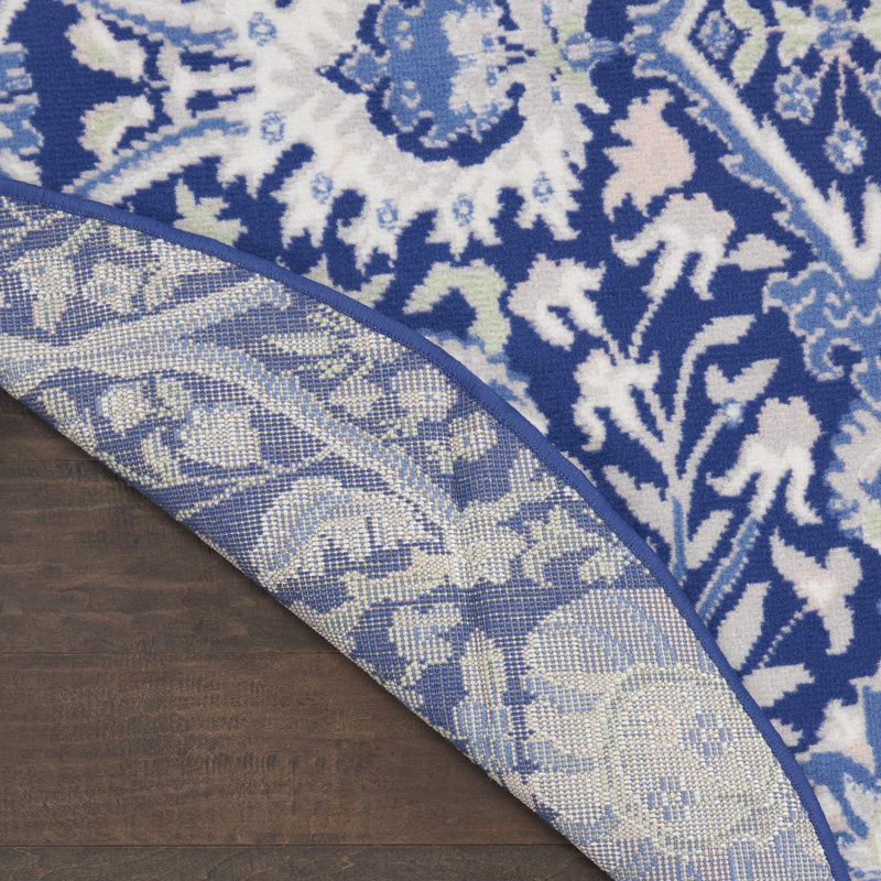 Tapis oriental bleu marine en polypropylène tissé à la machine, Rond 5 pi