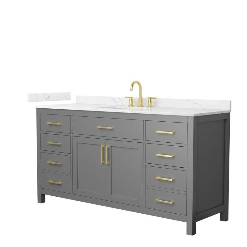 Beckett 66" Freestanding Single Bathroom Vanity with Quartz Top, Brushed Gold, Giotto Quartz, Dark Gray
