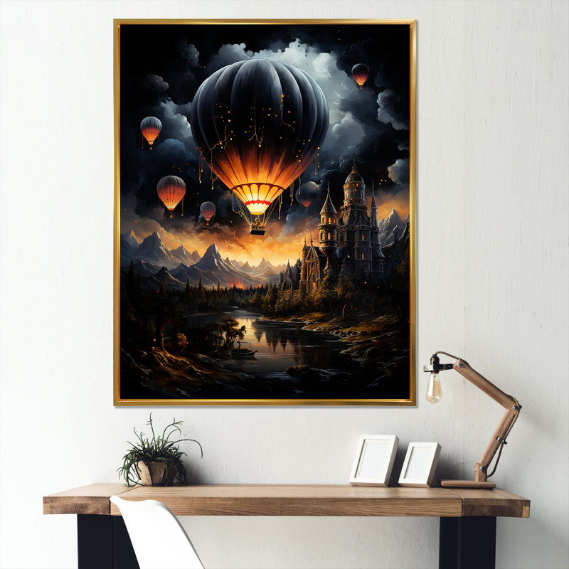 «Dark Balloon Mystery Journey II», reproduction d'art sur toile, Cadre flottant doré, H 20 po x l 12 po x P 1 po