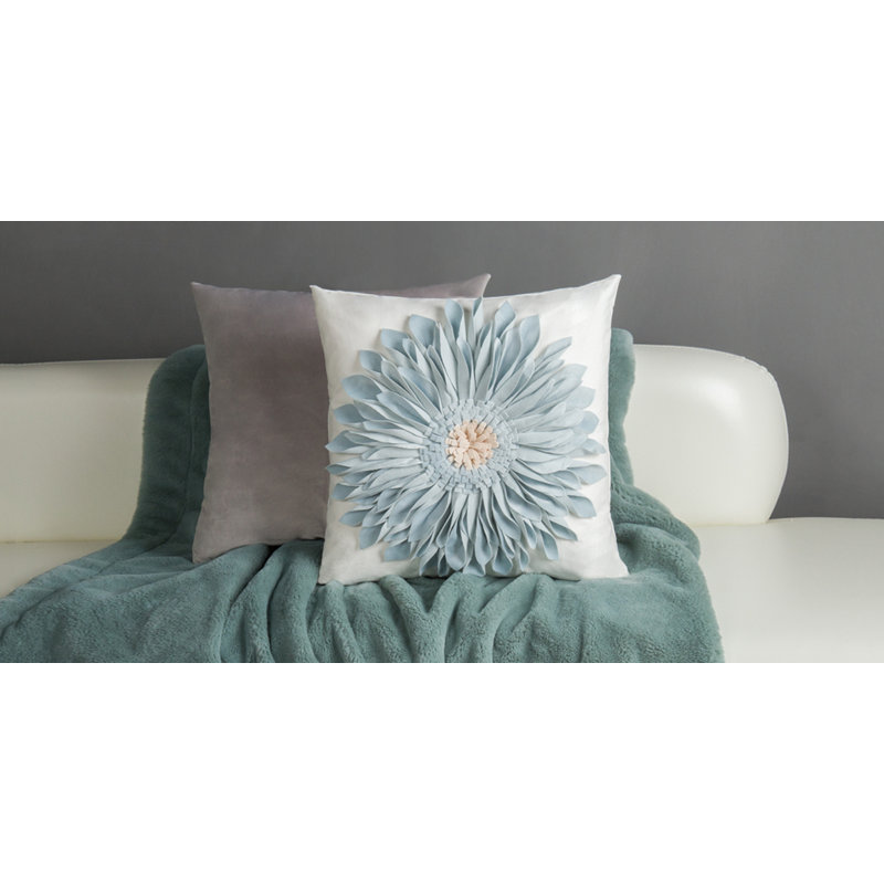  Housse de coussin décoratif à motif floral Appliqued, Bleu poudreux / blanc