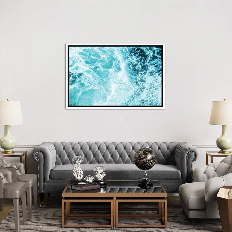 «Perfect Ocean Sea Waves» - Impression sur papier avec cadre flottant, H 40 po x l 60 po x 1,5 po, Toile blanche encadrée