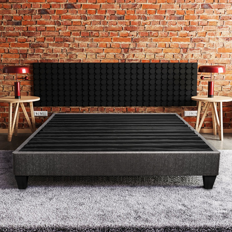 Queen, Platform Bed Frame, Dark Grey, Upholstered, Soft Linen, Contemporary Aesthetic, Easy Installation Queen Size, Modern Style, Headboard Compatible, Simple Assembly