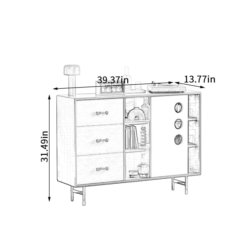 Retro Multi-functional Decorative Storage Cabinet, 31.49" H x 39.37" W x 13.77" D