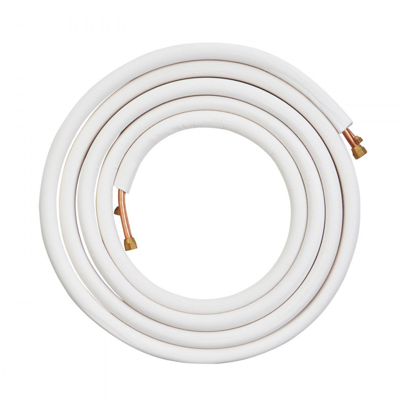Mini ensemble de 25 pi de lignes divisées, tuyaux en cuivre de 1/4 po et 3/8 po de diamètre extérieur et isolation à trois couches, pour les équipements de réfrigération ou de pompe à chaleur et de CVC avec bandes d’emballage.