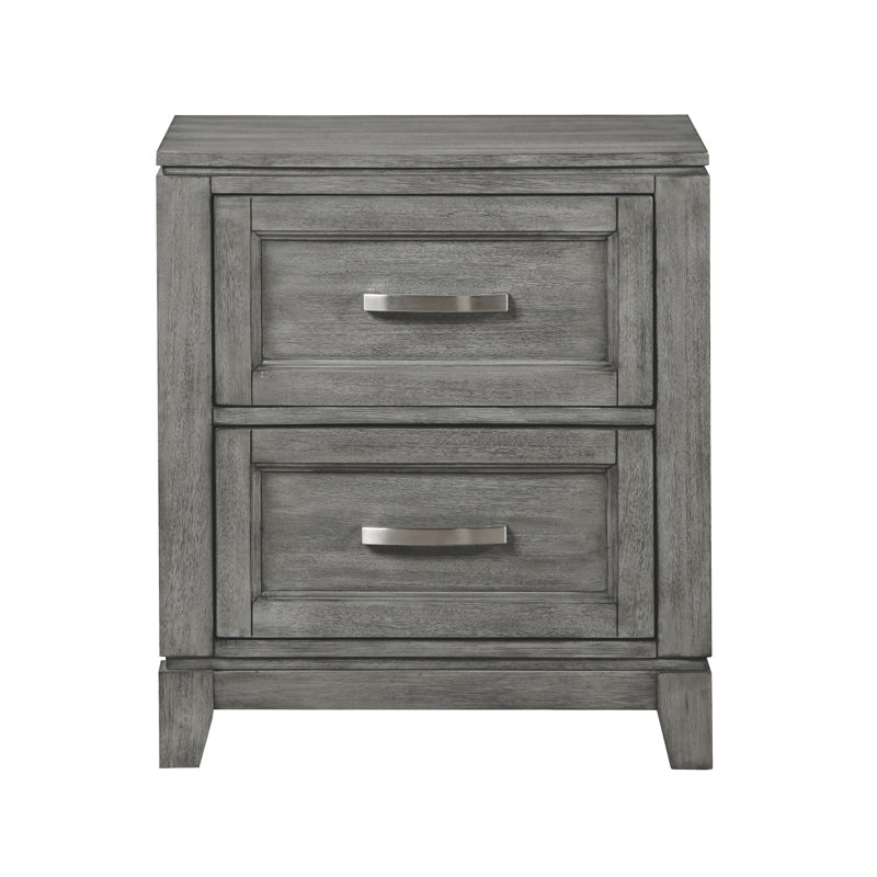 Gray Finish Nightstand With 2X Storage Drawers Wooden Bedroom Furniture 1Pc