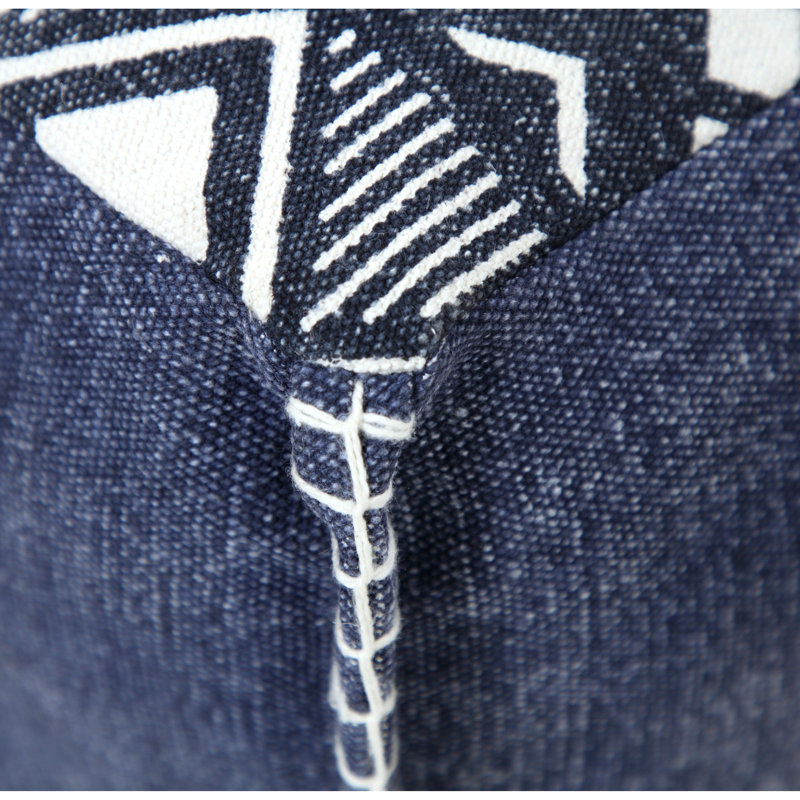 Handcrafted Navy and White Cotton Geometric Pouf Ottoman