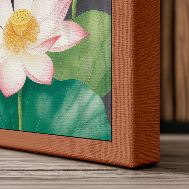 Lotus in Bloom Botanical - Wrapped Canvas, 18x12 - 45.7 x 30.5 cm, Terracotta Border
