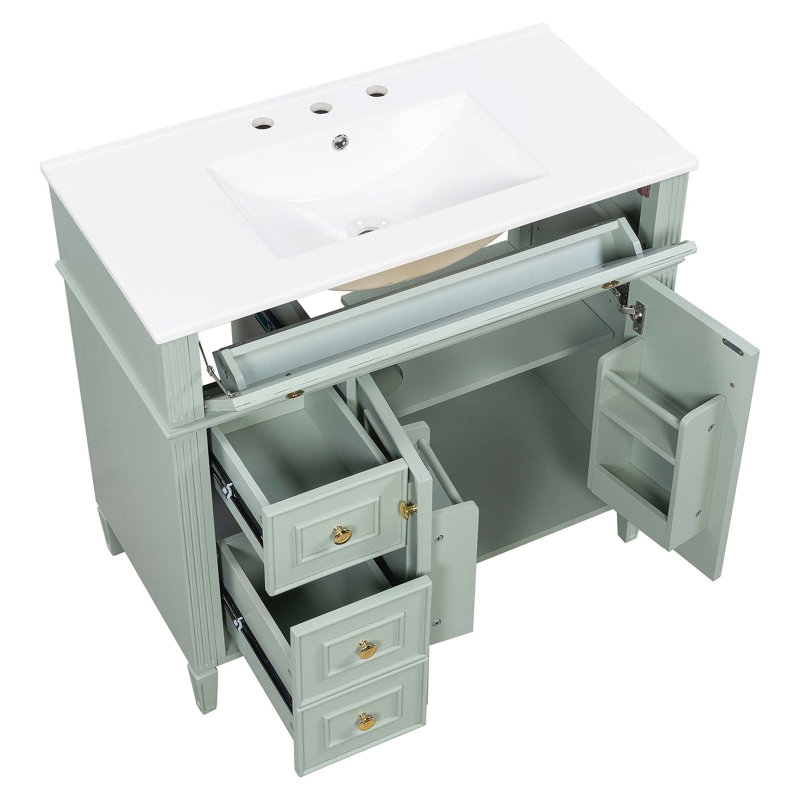 Meuble-lavabo élégant avec lavabo, armoire en bois, tiroir et portes à fermeture douce pour des solutions de rangement modernes