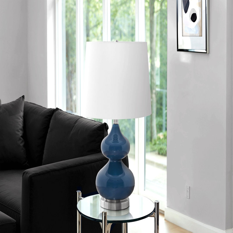 Éclairage, H 24 po, verre bleu, abat-jour ivoire / crème, contemporain, Bleu