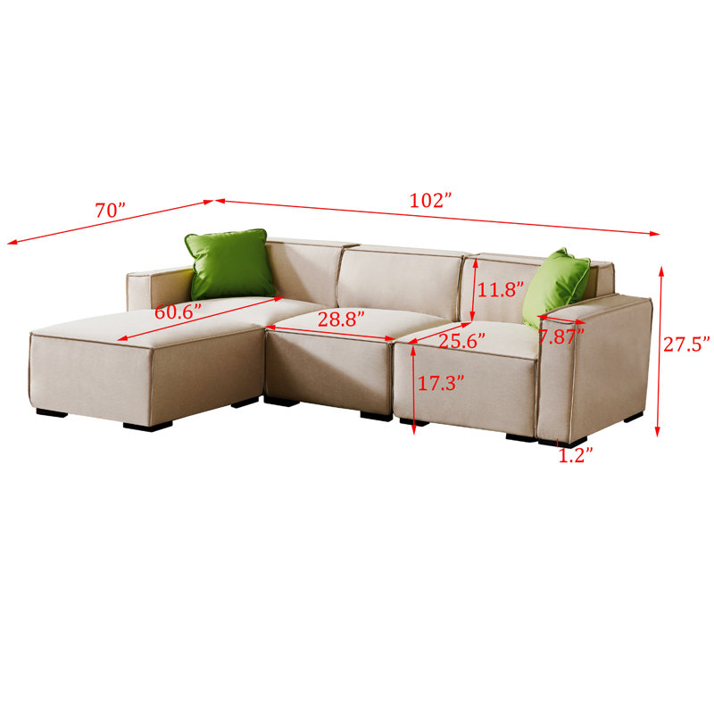 4 - Piece Upholstered Sectional, Dark Gray Linen Blend, Left Hand Facing