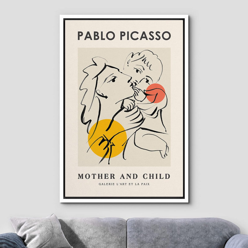 "Mère et enfant" par Pablo Picasso, "Nature sauvage", reproduction d'art classique, H 24 po x l 16 po x P 1,5 po, Cadre blanc