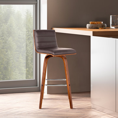 Aluin Mid-century Modern Swivel Counter or Bar Height Bar Stool in Faux Leather and Wood
