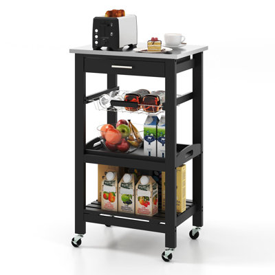 Rolling Kitchen Cart with Stainless Steel Top by Giantex