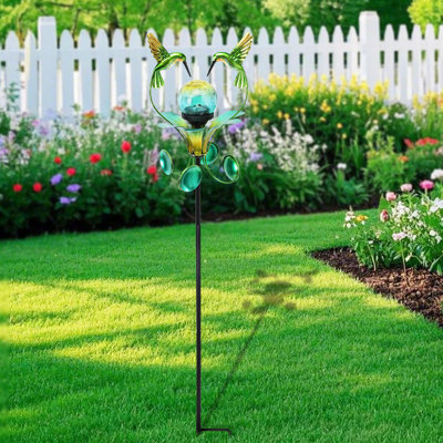 Outdoor Solar Lights Stake,hummingbird Solar Garden Lights,cracked Glass Globe Lights,decorative Landscape Street Light Garden Decor