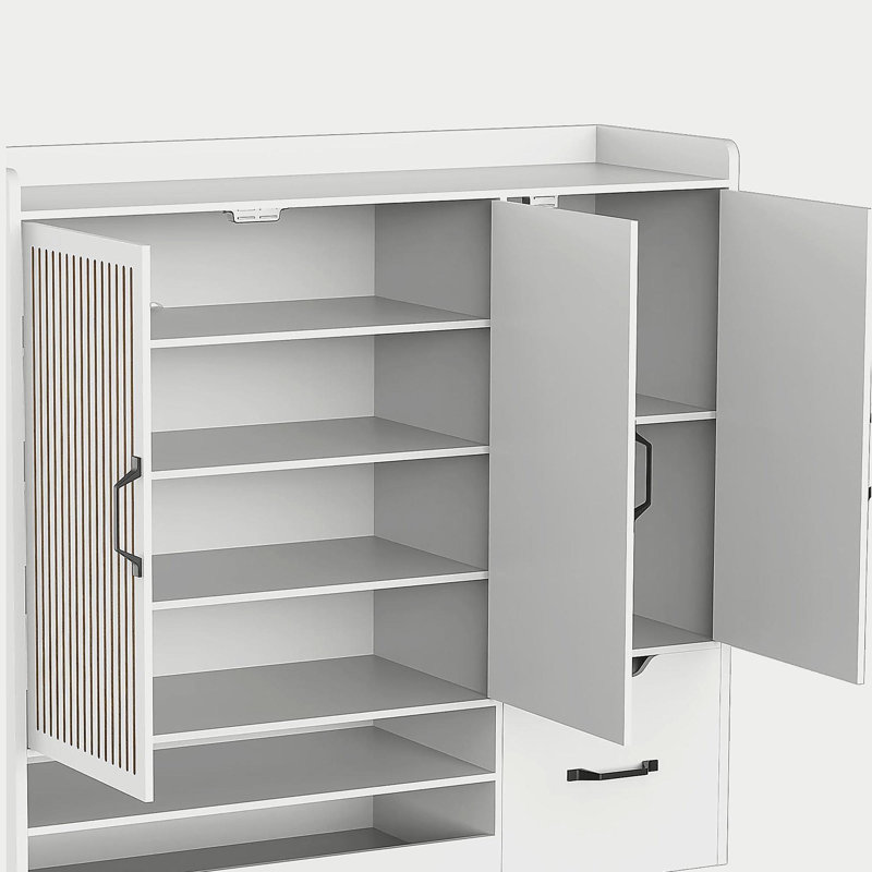 Armoire à chaussures multifonctionnelle avec tablettes réglables, tabouret, tiroir rétractable, range-chaussures minimaliste