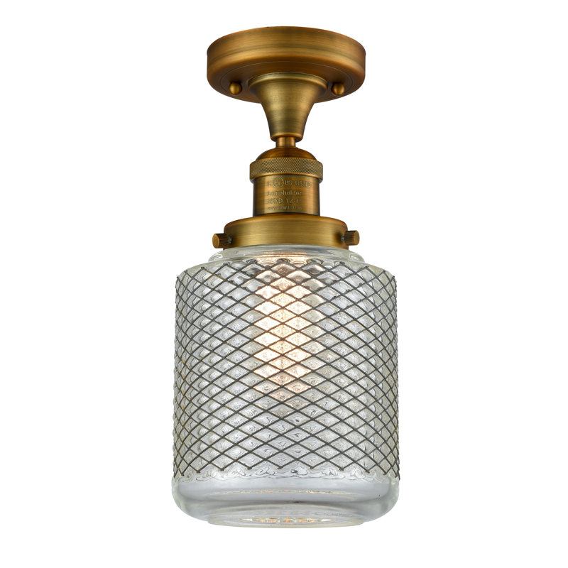 Pylant Glass Semi Flush Mount, No Bulb Included, Brushed Brass
