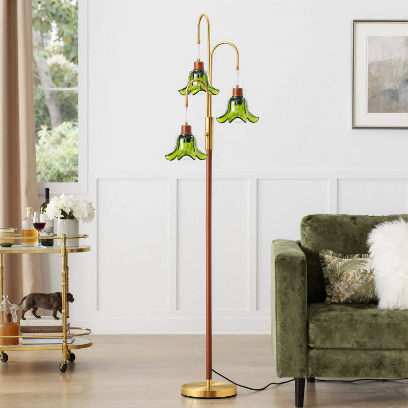 69''  Vintage Tree Floor Lamp With Glass Floral Shade