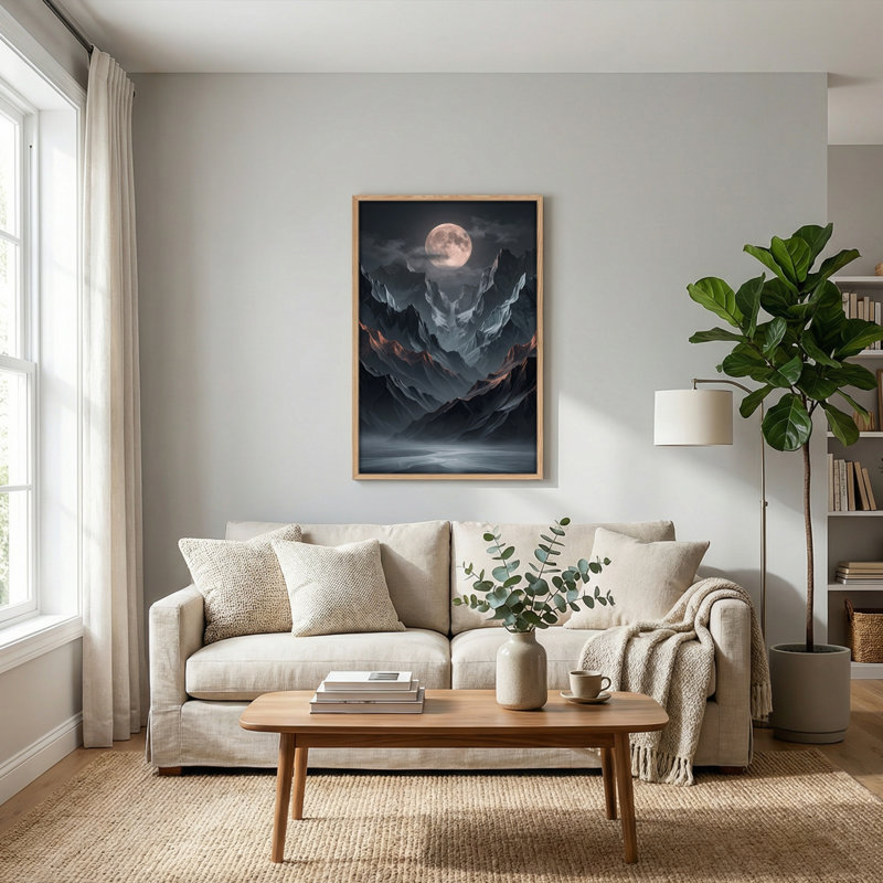 Ensemble de 1 tableau sur toile « Montagnes au clair de lune », 48"H x 32"W, Natural