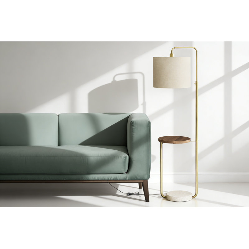 Éclairage, lampe de plancher de 67 pouces de hauteur, comprend un port USB, laiton métallique, abat-jour beige, style moderne