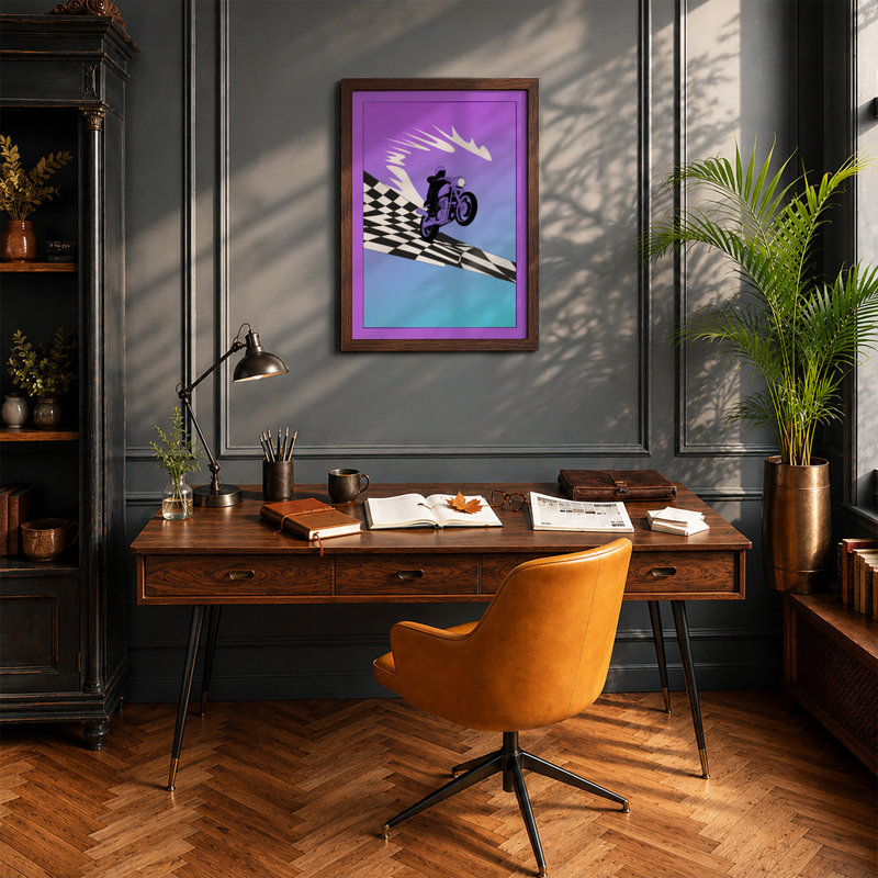 Stunt Rider Ascent Modern - Framed Print, A4 - 29.7 x 21.0 cm, Walnut