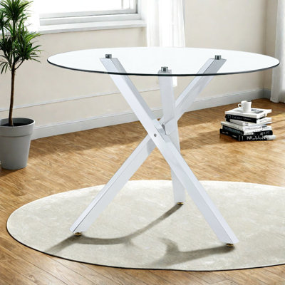 Tables de salle à manger modernes en verre, rondes de 39 pouces avec structure en métal, idéales pour les petites cuisines