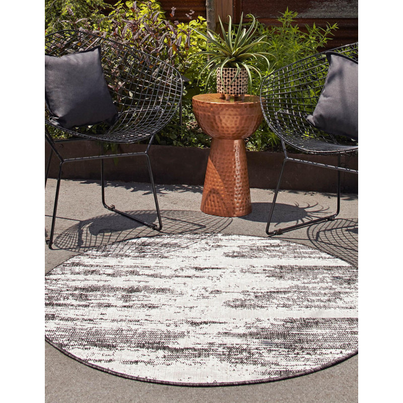 Noushin Charcoal Cartago Indoor/Outdoor Modern Rug, Round 4'
