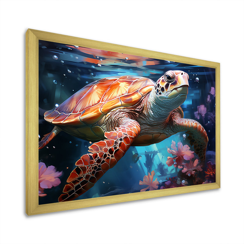 " Oceanic Turtle Elegance ", Gold Single Picture Framed, 24" H x 32" W x 1" D